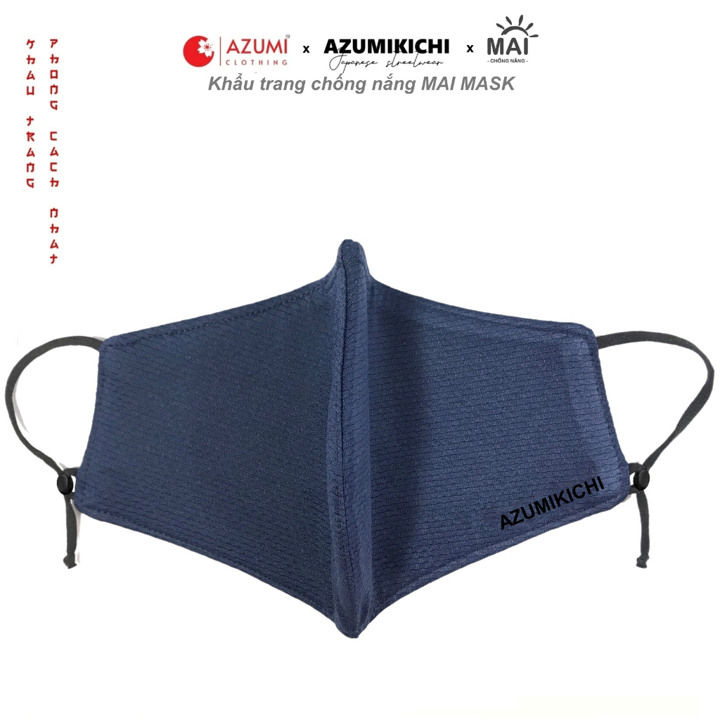 Khẩu trang chống nắng thoáng khí 3 lớp 2 chức năng, chống Tia UV và chống Bụi Mịn xanh đen Azumikichi x Mai AZ1