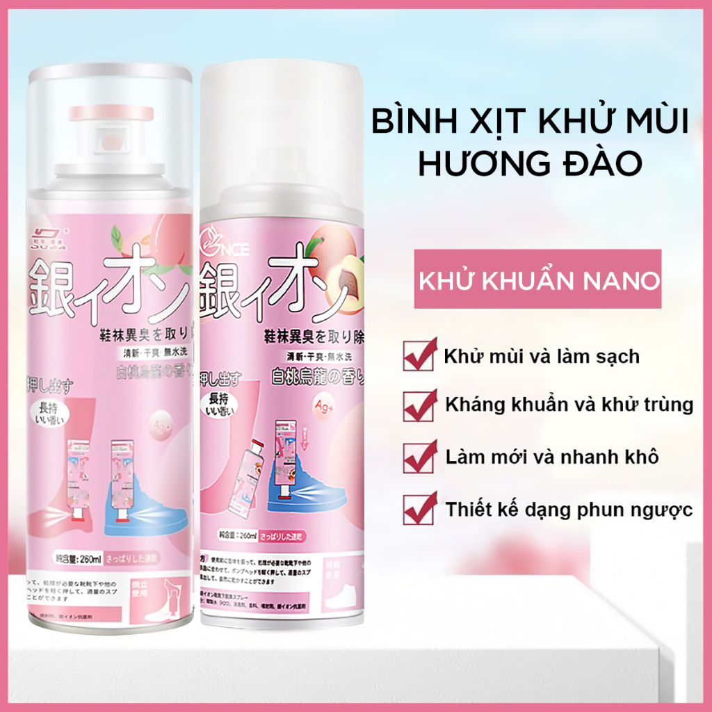 Bình xịt khử mùi hôi giày dép NANO bạc 2h lọ 260ml, chuyên dùng làm thơm tủ dầy, quần áo, vớ chân_CX260