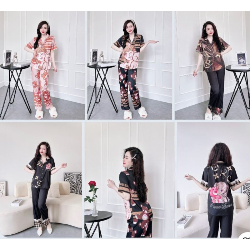 Đồ Bộ PIZAMA mẫu quần dài tay áo ngắn, chất lụa Xước Ánh Kim Cao Cấp!