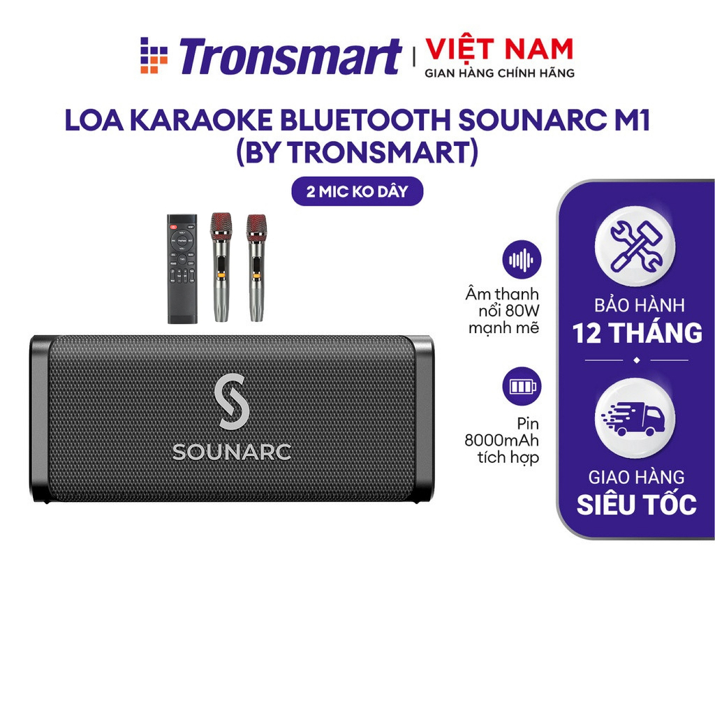 Loa Karaoke Bluetooth Sounarc M1 (By Tronsmart) | Âm thanh nổi 80W mạnh mẽ | Pin 8000mAh tích hợp | Bảo Hành 12 Tháng