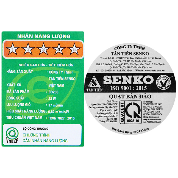 Quạt bàn đảo 2 tấc Senko cao cấp BD230 28W - Hàng chính hãng - Màu ngẫu nhiên