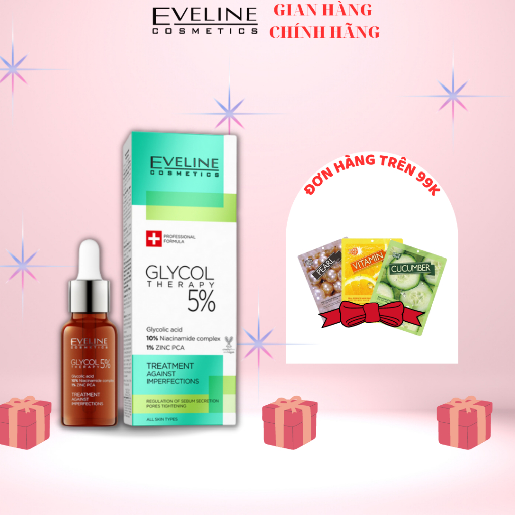 Tinh chất Eveline Glycol Therapy 5% se khít lỗ chân lông, ng.ừa mụn 18ML