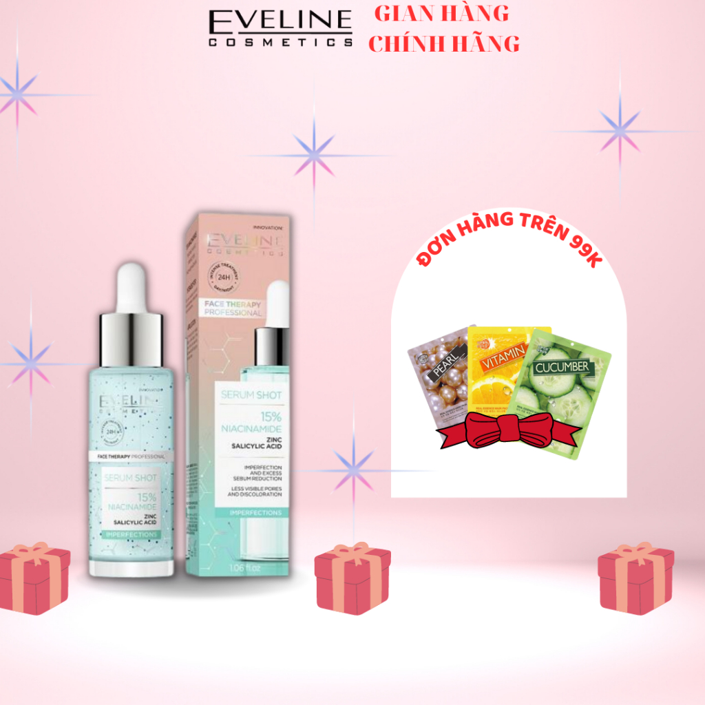 Tinh chất dưỡng da Eveline Serum Shot ngừa mụn, se khít lỗ chân lông Niacinamide 30ML