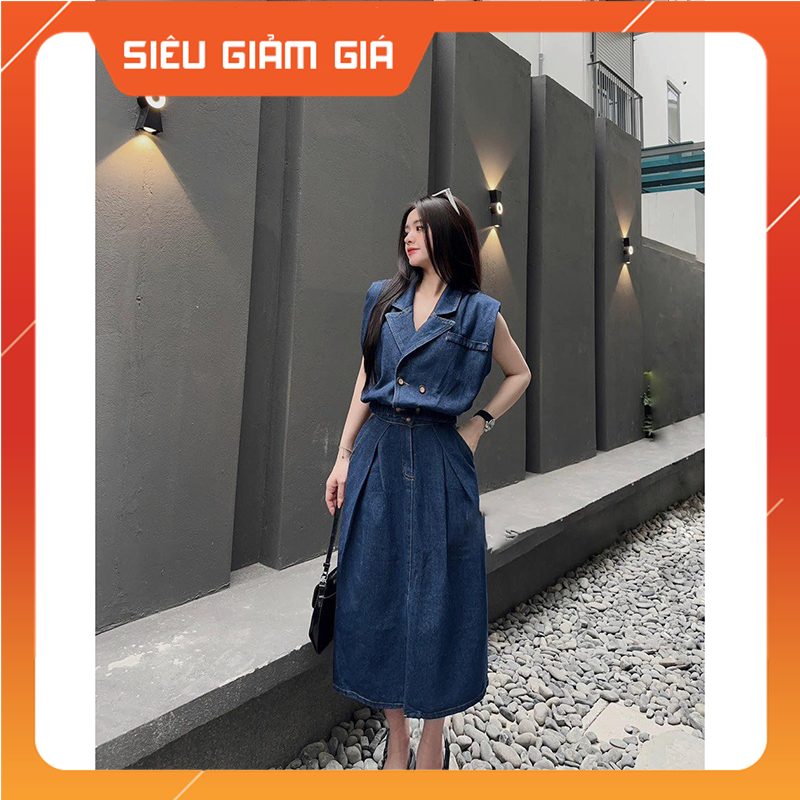 Set Bộ Đồ Nữ, Set Bò Sát Nách Áo Cổ Vest Mix Chân Váy Dài Xòe Xẻ Trước SB4040 - Teen