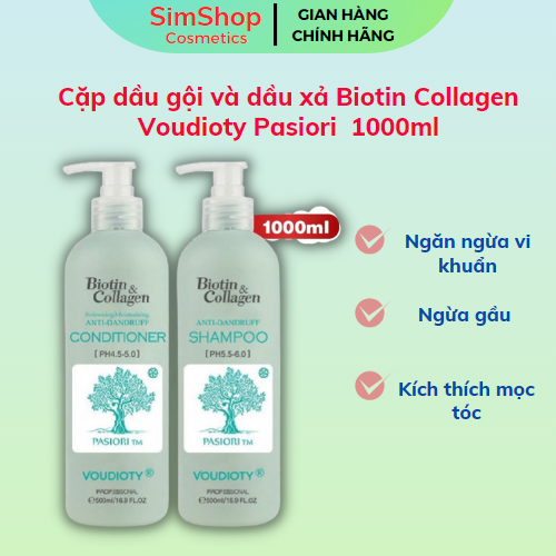 Cặp dầu gội và dầu xả Biotin Collagen  màu xanh dương dưỡng tóc giảm gàu, giảm ngứa da đầu Simshop102