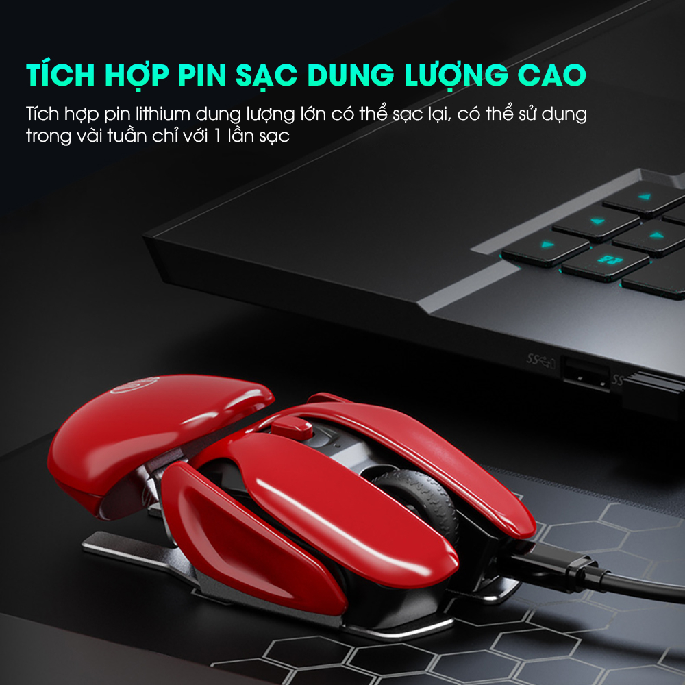 Chuột máy tính không dây SIDOTECH PX2 gaming pin sạc thiết kế tương lai click tắt âm chống ồn chơi game cho laptop pc