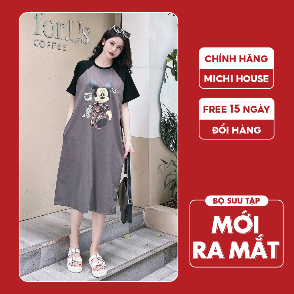 Đầm Thun Suông Michi House Váy Thun Xuông Dáng Dài Qua Gối Phong Cách Hàn Quốc Có Bigsize Đến 75 kg Bầu Mặc Xinh V596