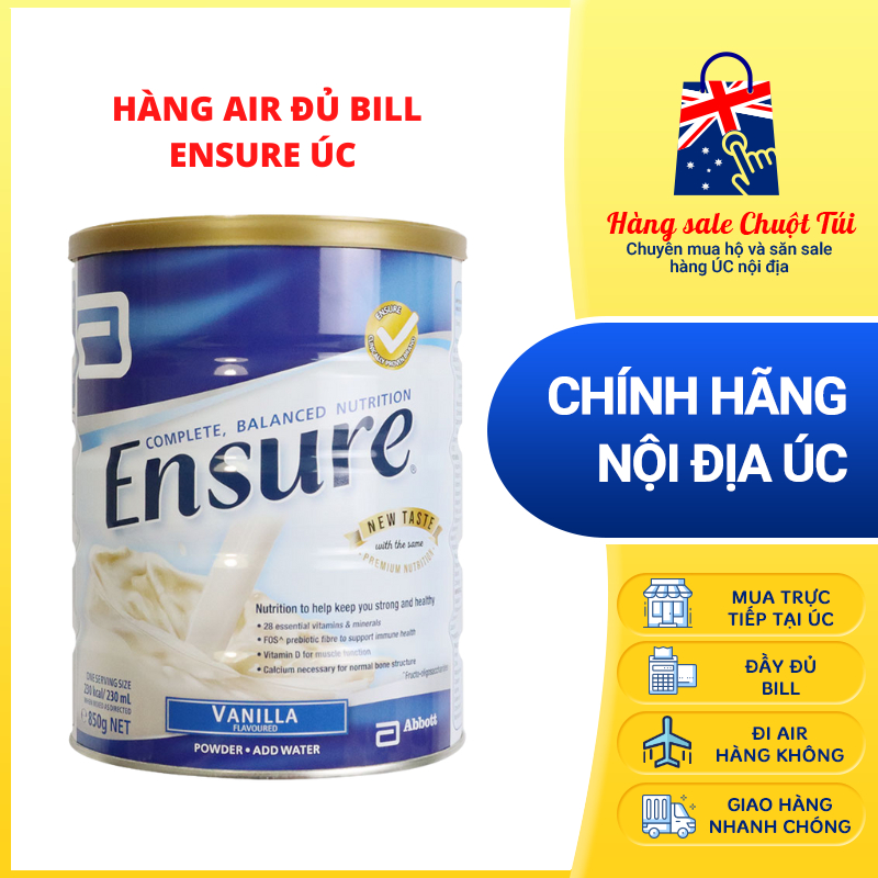 Sữa bột ensure ÚC hương vanilla hộp 850g nội địa