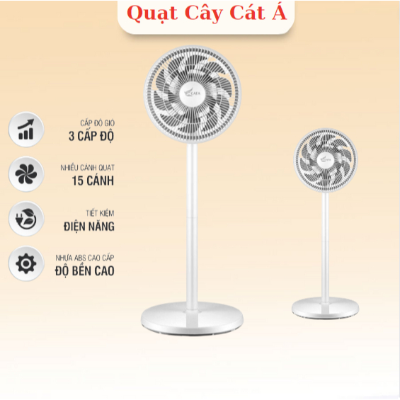 Quạt cây đứng Cát Á có điều khiển từ xa - Quạt 15 cánh siêu mát, hoạt động êm ái - Bảo Hành 6 Tháng