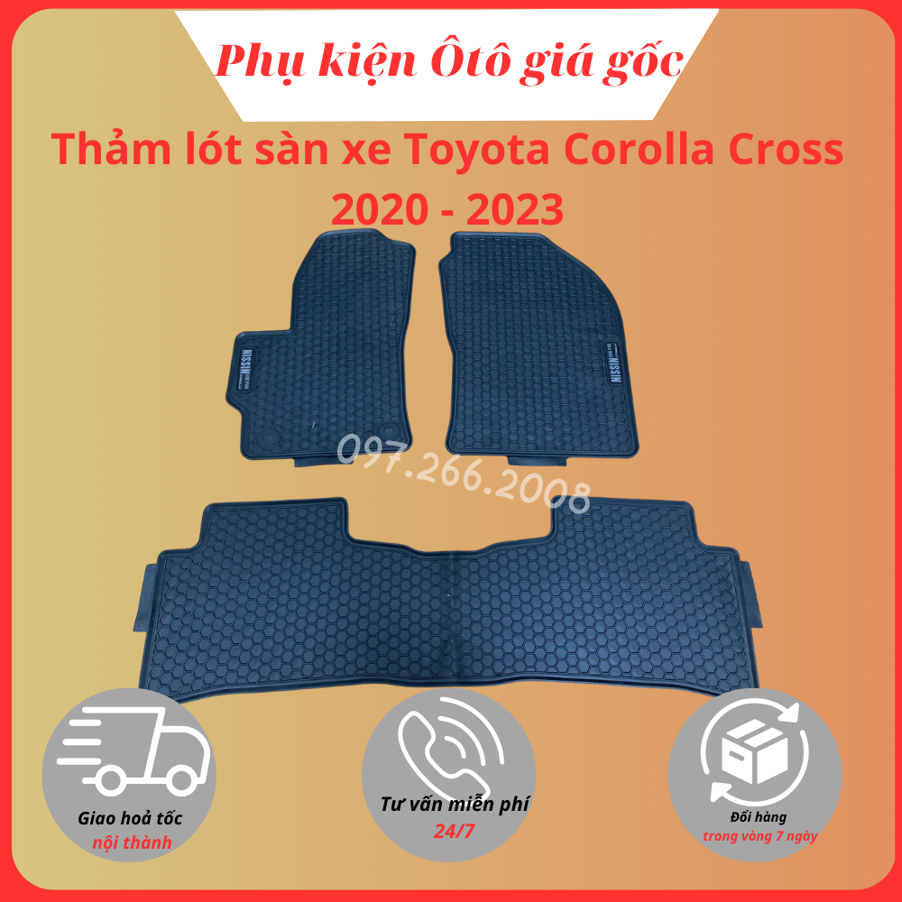 Thảm lót sàn xe Toyota Corolla Cross 2020 - 2023 hàng cao su đẹp, không mùi mẫu NISSIN chữ trắng