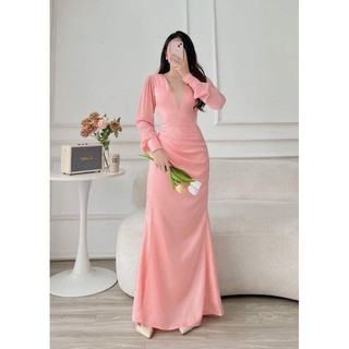 Váy Dạ Hội Đi Bàn Lụa Màu Hồng Cam