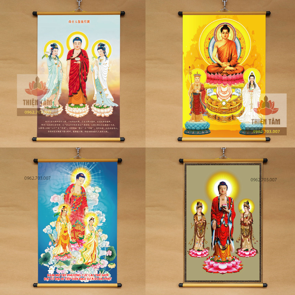 Tranh Tam Thánh treo tường 40x60cm bằng vải phủ bóng cao cấp dày dặn