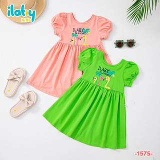 Váy bé gái ILABY liền tay bồng nơ lưng chất liệu cotton co dãn 4 chiều thoáng mát cho bé 2-11 tuổi