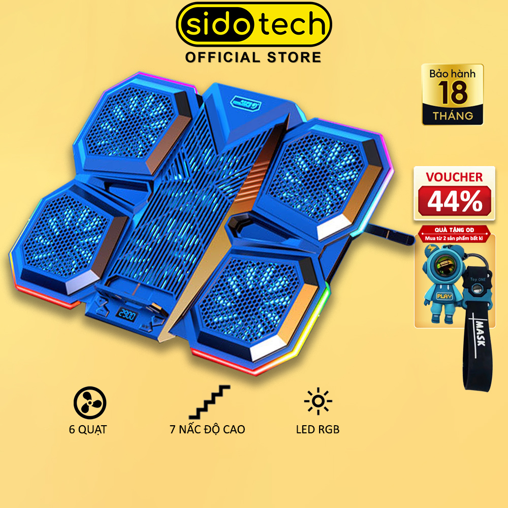 Đế tản nhiệt laptop gaming SIDOTECH ICE F7 kệ kê giá đỡ laptop 6 quạt làm mát nhanh đèn Led RGB 7 nấc chỉnh độ cao