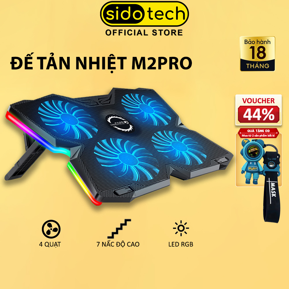 Đế tản nhiệt laptop gaming SIDOTECH ICE M2PRO 4 quạt giá đỡ latop LED RGB 7 mức độ cao giúp làm mát nhanh tránh giật lag