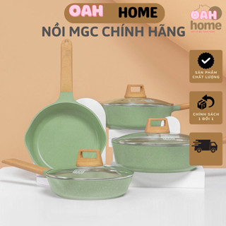 Bộ nồi chảo xanh mint CHÍNH HÃNG MGC cao cấp, chống dính kháng khuẩn, chuyên bếp từ bếp gas..