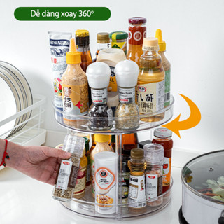 Khay đựng kệ để gia vị nhà bếp kệ mỹ phẩm trong suốt nhiều tầng dáng tròn xoay 360 độ