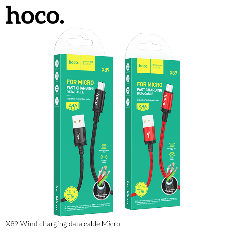 Cáp sạc nhanh Hoco X89 dây dù chống rối đồng bộ dữ liệu cao cho Smartphone dài 1M
