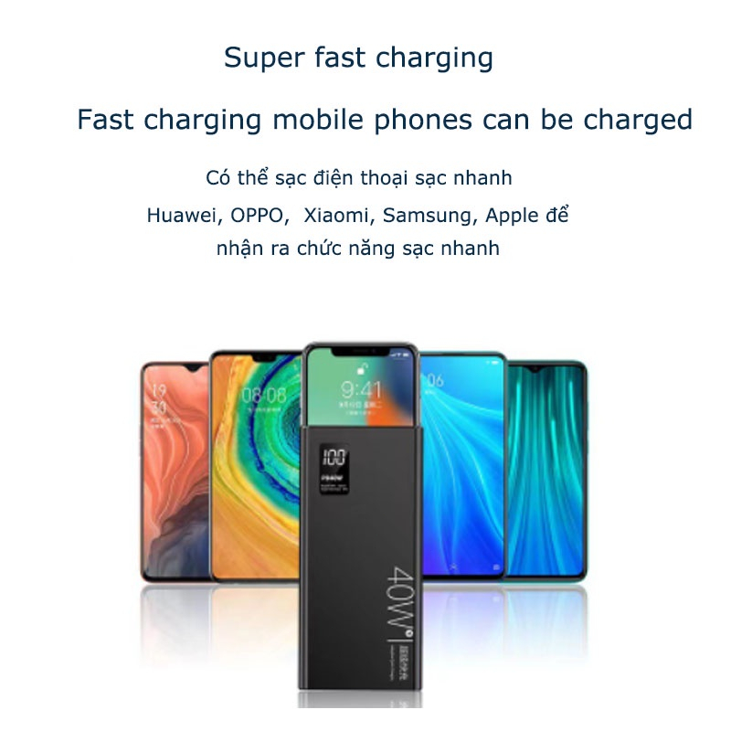 Pin sạc dự phòng 20000mah，Sạc nhanh hai chiều 40W，Màn hình LED hiển thị nguồn điện Nguồn di động siêu mỏng