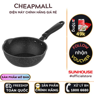 Chảo sâu lòng chống dính 5 lớp đáy từ Sunhouse vân đá có 2 miệng rót tiện lợi SHS20MRD/30MRD - CheapMall