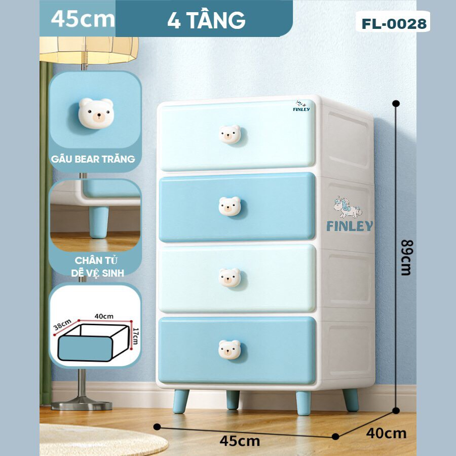 Tủ Nhựa Gấu Thỏ Brown & Conny 4 Tầng Đựng Quần Áo Đồ Dùng Trẻ Em
