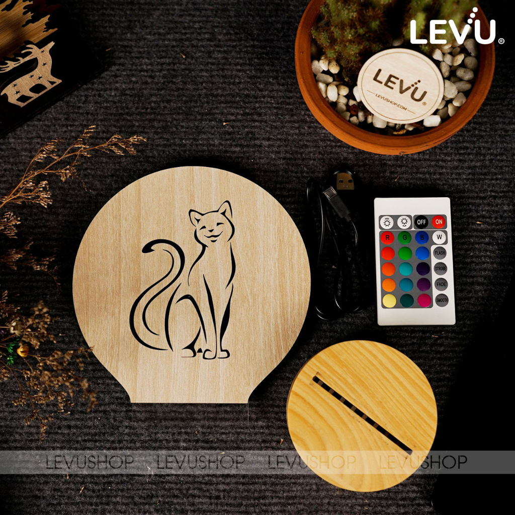 Đèn ngủ để bàn trang trí 3D mẫu hình mèo cưng đáng yêu LEVU-DNV06
