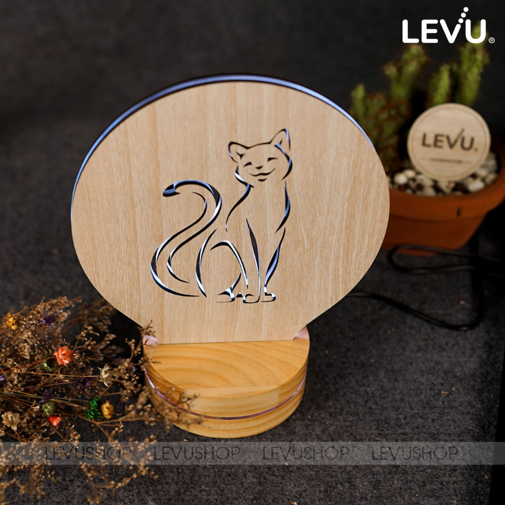 Đèn ngủ để bàn trang trí 3D mẫu hình mèo cưng đáng yêu LEVU-DNV06