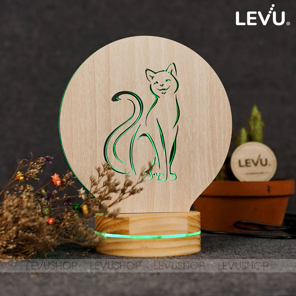 Đèn ngủ để bàn trang trí 3D mẫu hình mèo cưng đáng yêu LEVU-DNV06