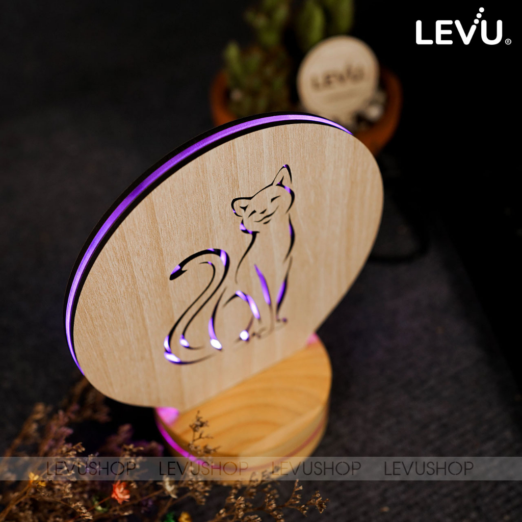 Đèn ngủ để bàn trang trí 3D mẫu hình mèo cưng đáng yêu LEVU-DNV06