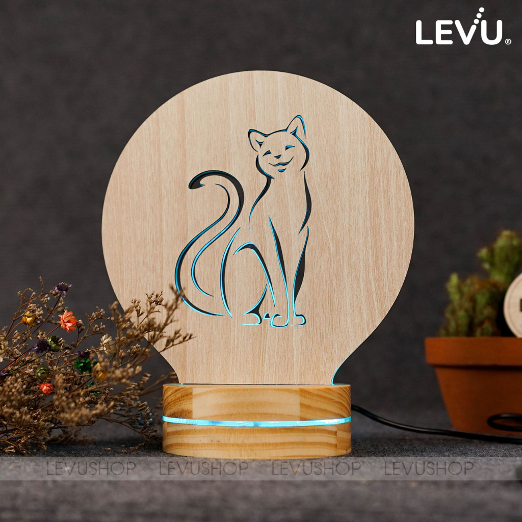 Đèn ngủ để bàn trang trí 3D mẫu hình mèo cưng đáng yêu LEVU-DNV06
