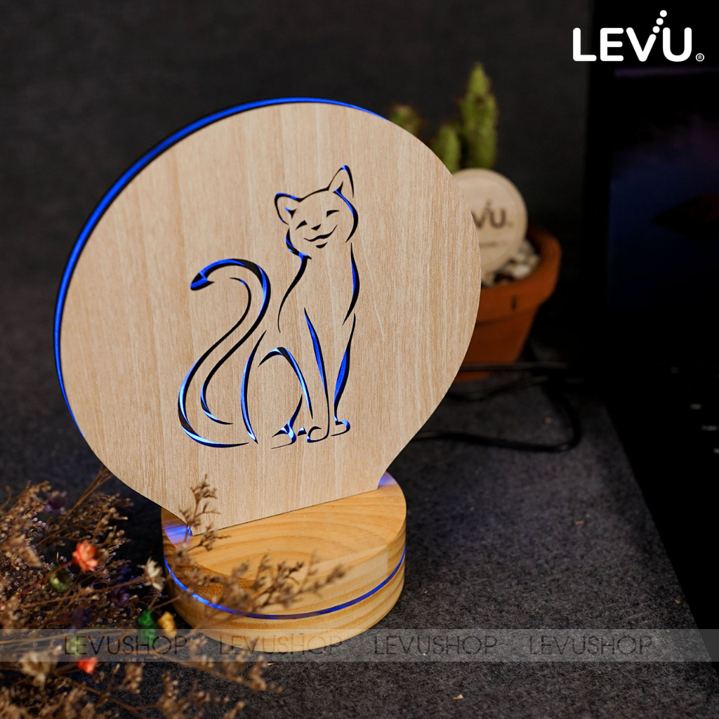 Đèn ngủ để bàn trang trí 3D mẫu hình mèo cưng đáng yêu LEVU-DNV06