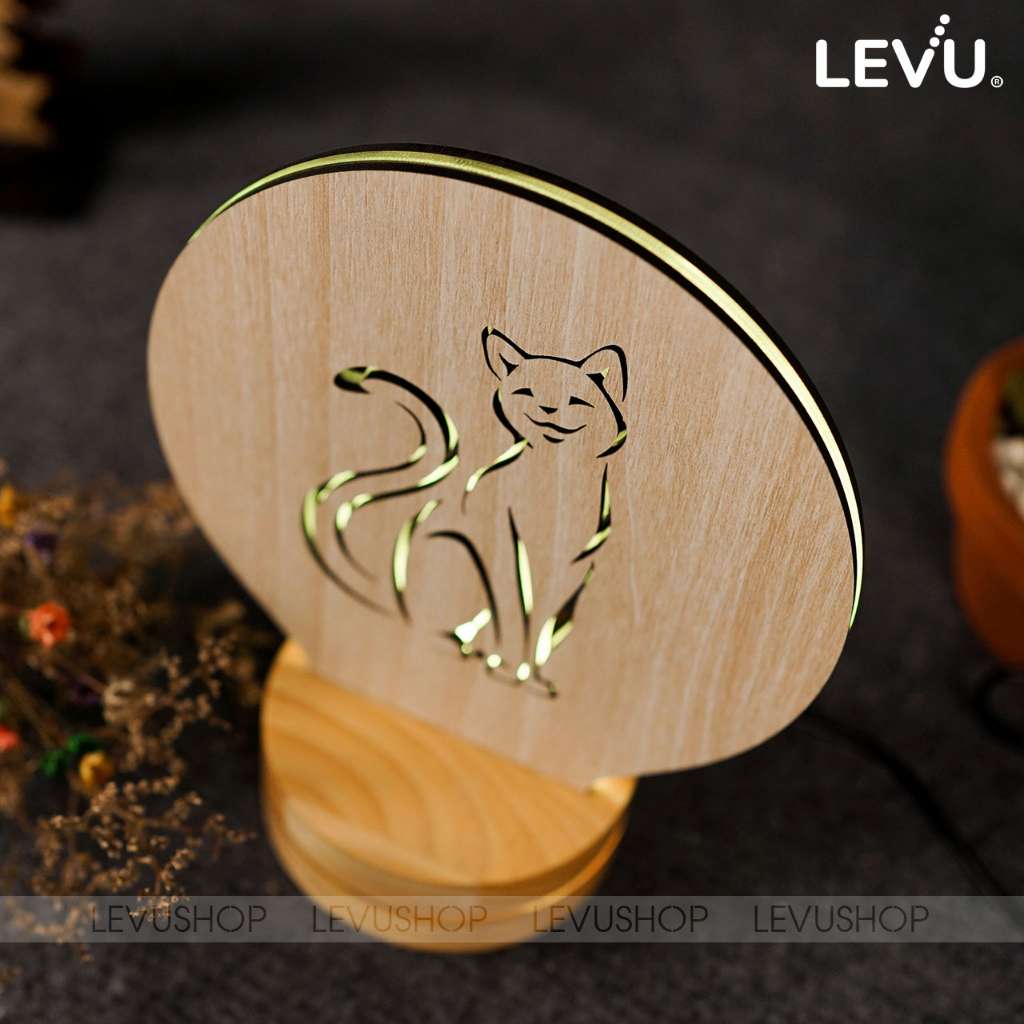 Đèn ngủ để bàn trang trí 3D mẫu hình mèo cưng đáng yêu LEVU-DNV06