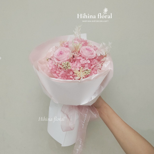Bó Hoa Hồng Vĩnh Cửu Mix Hoa Cẩm Tú Cầu Khô Tone Hồng Ngọt Ngào Quà Tặng Dịp Lễ 20/10, 8/3, Sinh Nhật