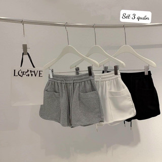 Set 3 quần đùi ba màu Đen Trắng Ghi siêu hot mùa hè