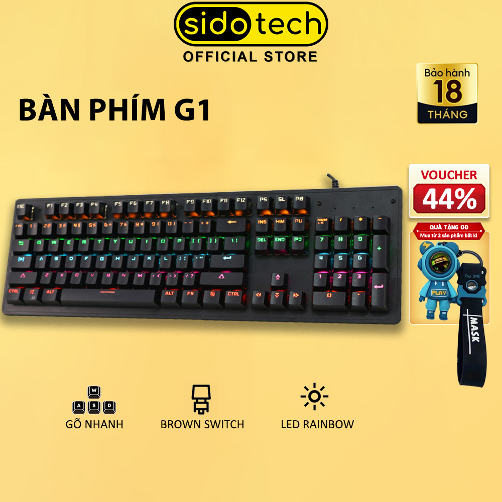 Bàn phím cơ gaming SIDOTECH TERMINATO G1 có dây full size 104 phím brown switch LED RGB cho máy tính laptop pc game thủ