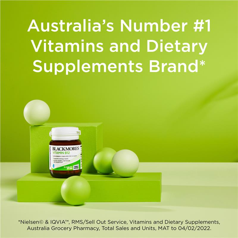 Viên uống Blackmores Vitamin B12 Energy Support 75 viên, giúp tăng cường sức đề kháng