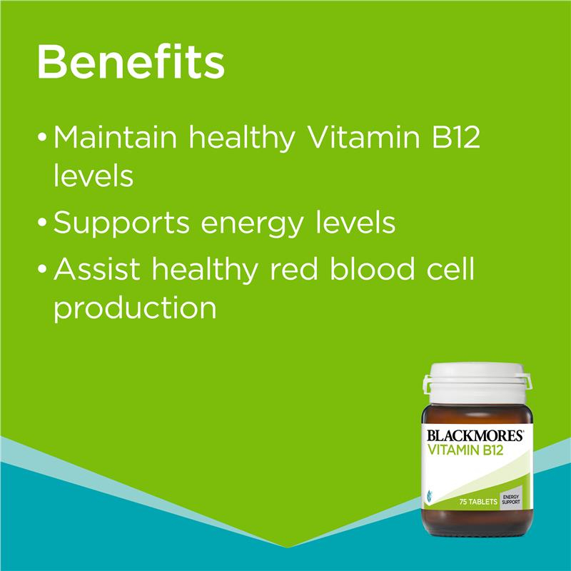 Viên uống Blackmores Vitamin B12 Energy Support 75 viên, giúp tăng cường sức đề kháng