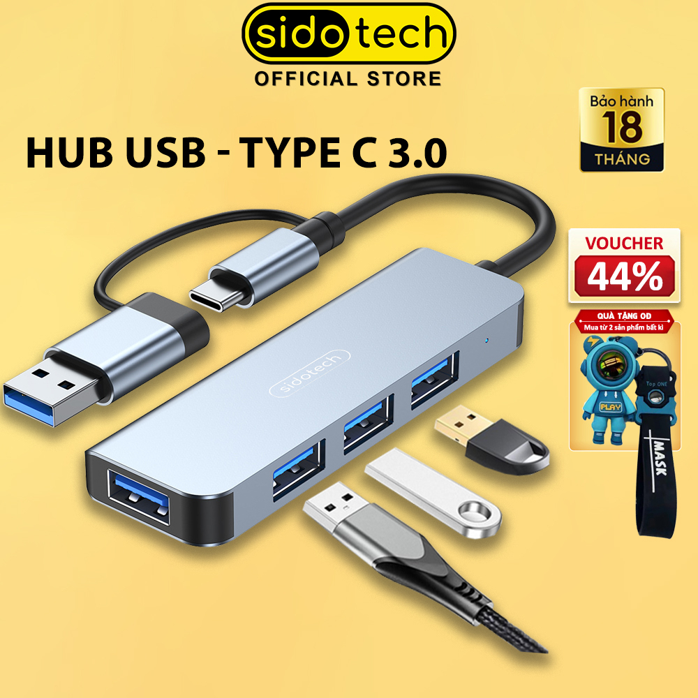 Hub usb type c 3.0 tốc độ cao 4 port SIDOTECH cổng chia mở rộng kết nối chuyển đổi cho PC máy tính laptop táo máy in