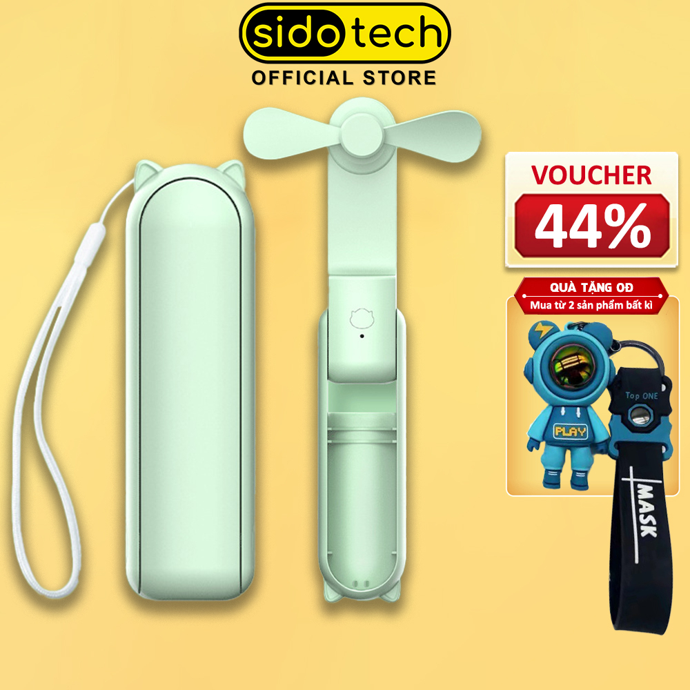 Quạt mini cầm tay tích điện SIDOTECH 3 chế độ gió gấp gọn làm mát pin 2000mAh có thể làm sạc dự phòng cho điện thoại