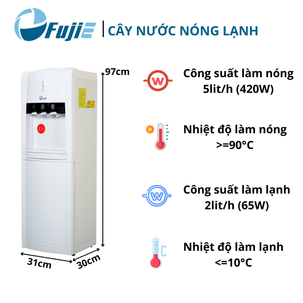 Cây nước nóng lạnh 3 vòi WD1800C Fujie làm lạnh nhanh bằng block nhập - khẩu Nhật Bản