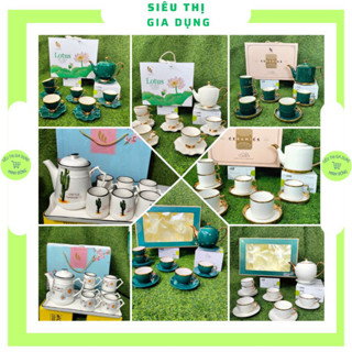 Bộ ấm trà sứ 6 chén cao cấp họa tiết xương rồng, hoa cúc, hoa đào mẫu mới kèm hộp đựng xịn xò mang đi tặng quà