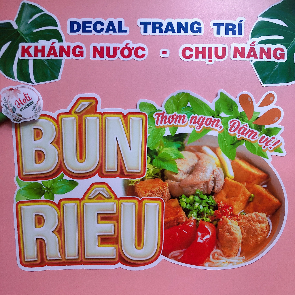 Decal Trang Trí Quán BÚN RIÊU Loại 1 ✨ Hình Dán Decor Quán Ăn, Trà Sữa, Cà Phê - Sticker Kháng Nước, Chịu Nắng, Cắt Sẵn.