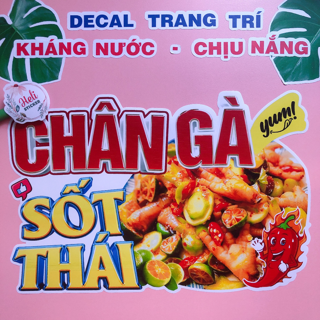 Decal Trang Trí CHÂN GÀ SỐT THÁI ✨ Hình Dán Decor Quán Ăn Vặt, Trà Sữa, Cà Phê - Sticker Kháng Nước, Chịu Nắng, Cắt Sẵn.