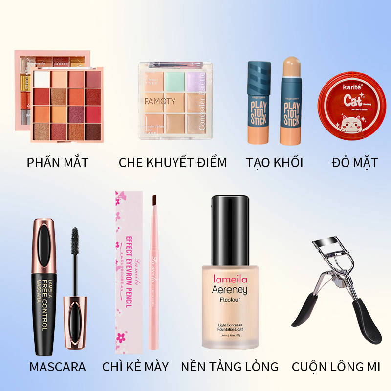 Bộ trang điểm 8 món LAMEILA Bao gồm phấn mắt+che khuyết điểm+tạo khối+đỏ mặt...PS-8JT-D01