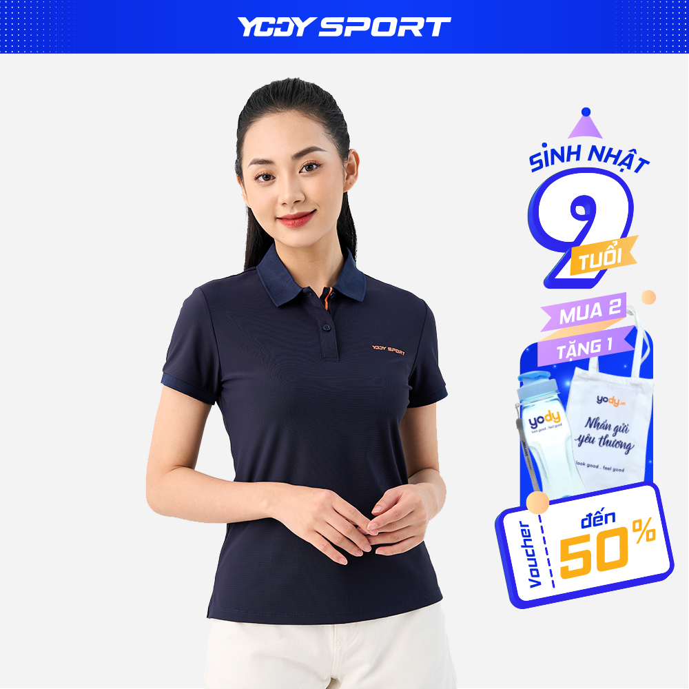 Áo thun thể thao nữ YODY có cổ vải airycool thoáng mát mềm mịn không nhăn SAN5028