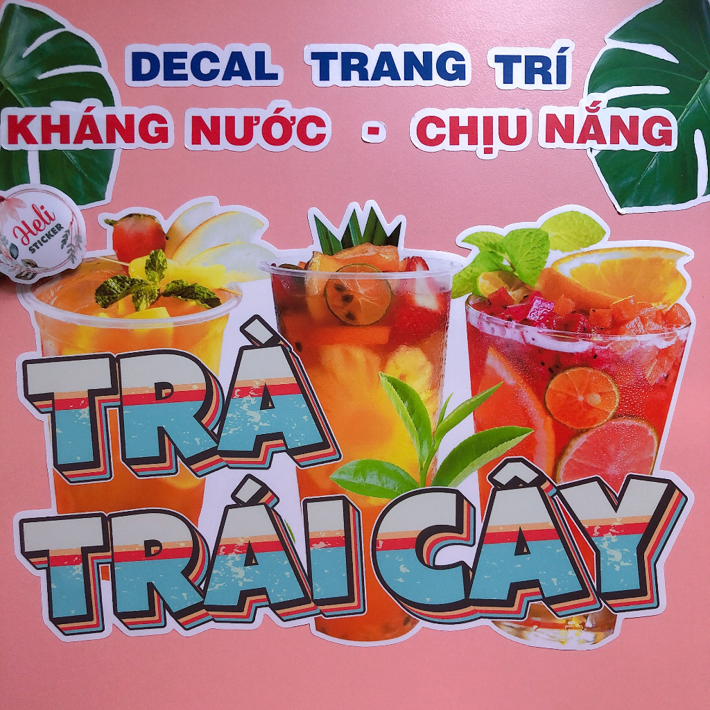Decal Trang Trí Quán TRÀ TRÁI CÂY Loại 1 ✨ Hình Dán Decor Quán Trà Sữa, Cà Phê - Sticker Kháng Nước, Chịu Nắng, Cắt Sẵn.