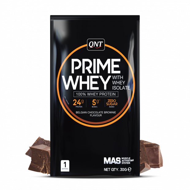 Whey protein isolate bột sữa protein tăng cơ giảm mỡ QNT prime whey protein isolate vị chocolate gói - 30g BFitness