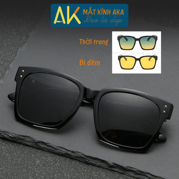 Kính râm thời trang nam nữ đi đêm mát mắt cho người mặt to tròn ngầu đen cao cấp đổi màu chống tia uv AKA