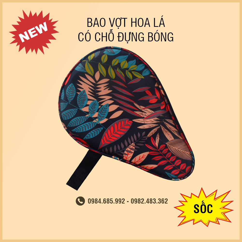Bao vợt bóng bàn, túi đựng vợt bóng bàn họa tiết hoa lá đỏ có chỗ đựng bóng, thiết kế siêu đẹp, bền, nhẹ, gọn, tiện lợi