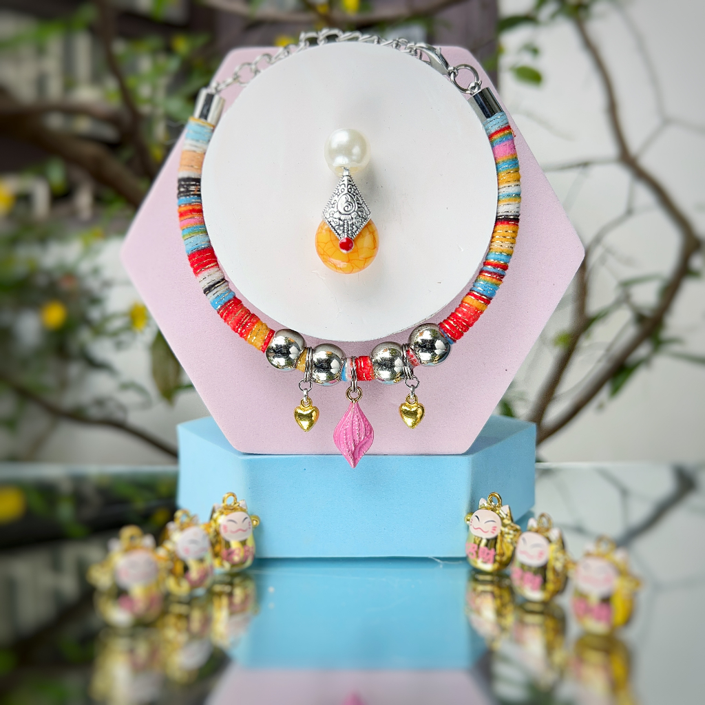 Vòng cổ cho mèo, vòng cho Chó Mèo,mã petmio 2,vòng handmade Shop Tự Thiết kế cute cao cấp,có chuông,không sợ nước